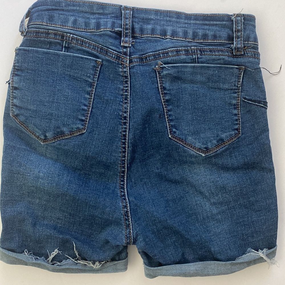 Nina Rossi Distressed Ultra Ribcage High Jorts Denim Shorts Medium Wash Sz 5 - Picture 2 of 5